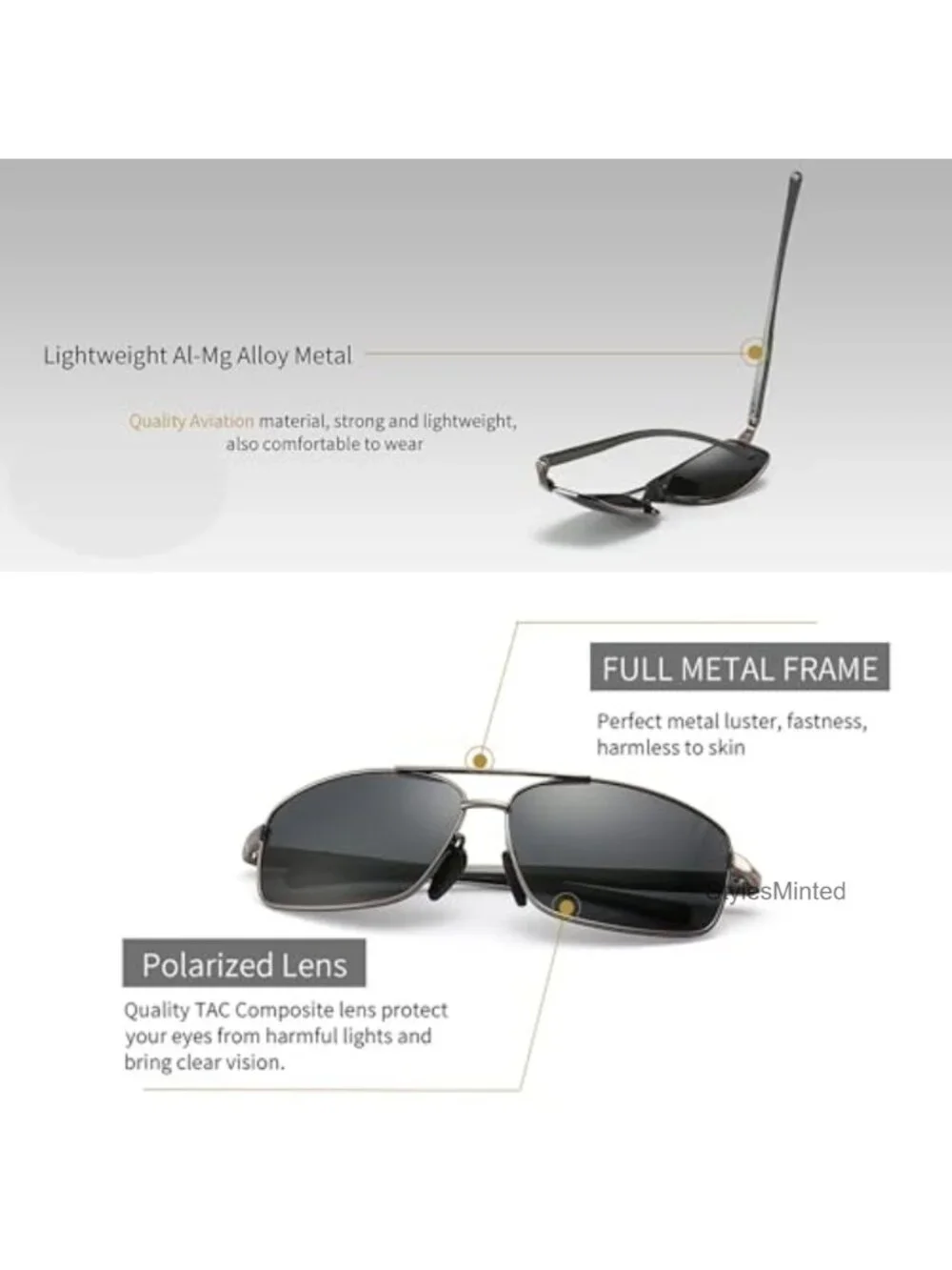 Ultra Lightweight Rectangular Polarized Sunglasses UV400 Protection